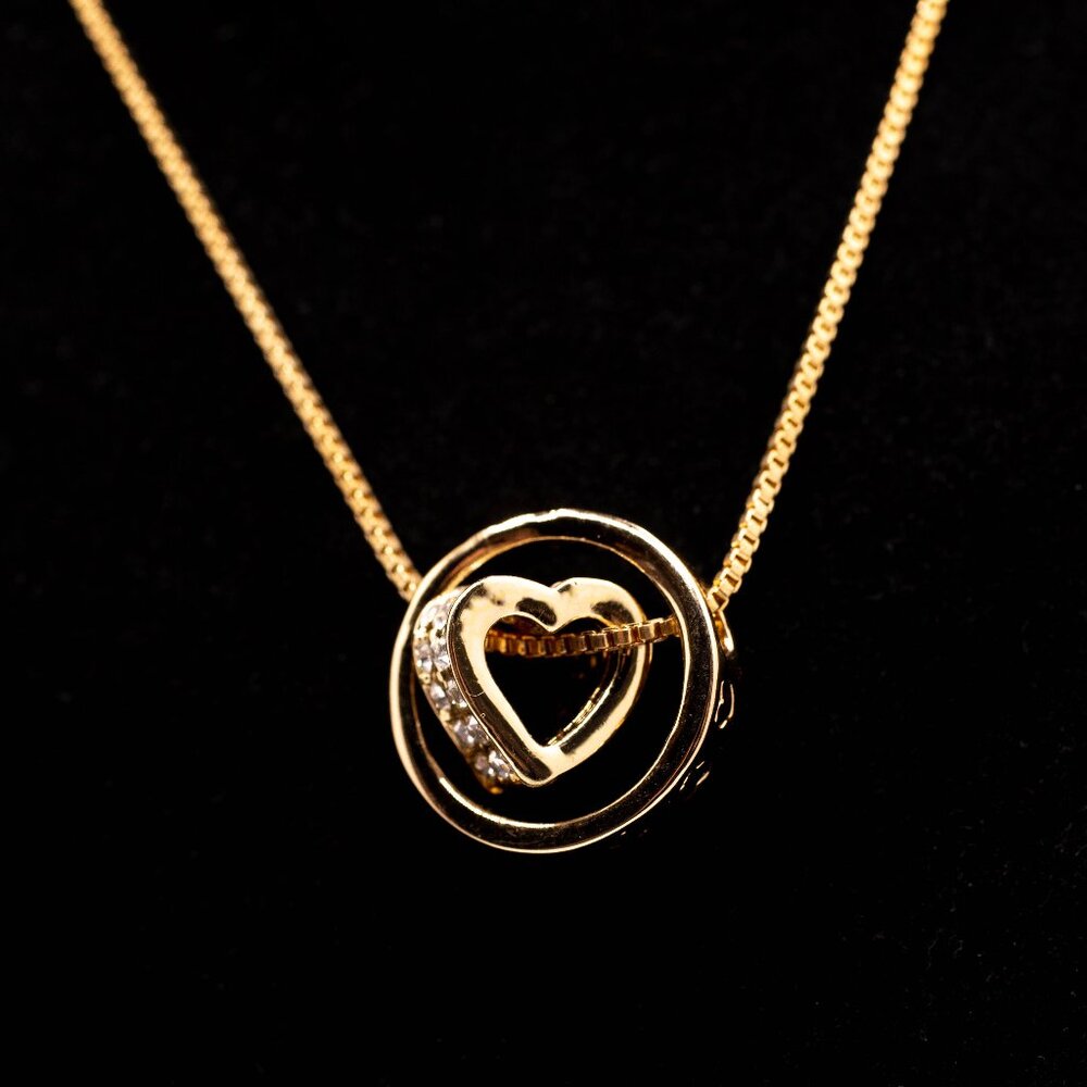 Handmade Goldtone Crystal Pave Ring & Moving Heart Necklace, New
